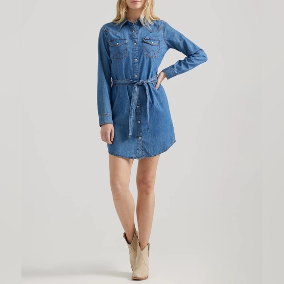 Wrangler Long Sleeve Blue Denim Dress - Picture 1 of 5